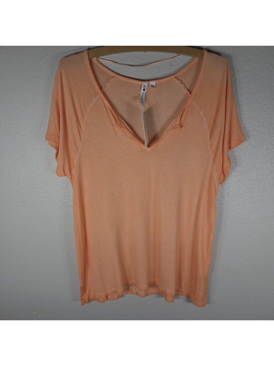 Cable & Gauge Tops - Cable & Gauge Oversized Top Blouse Orange Lightweight Size M V-Neck Short Sleeve